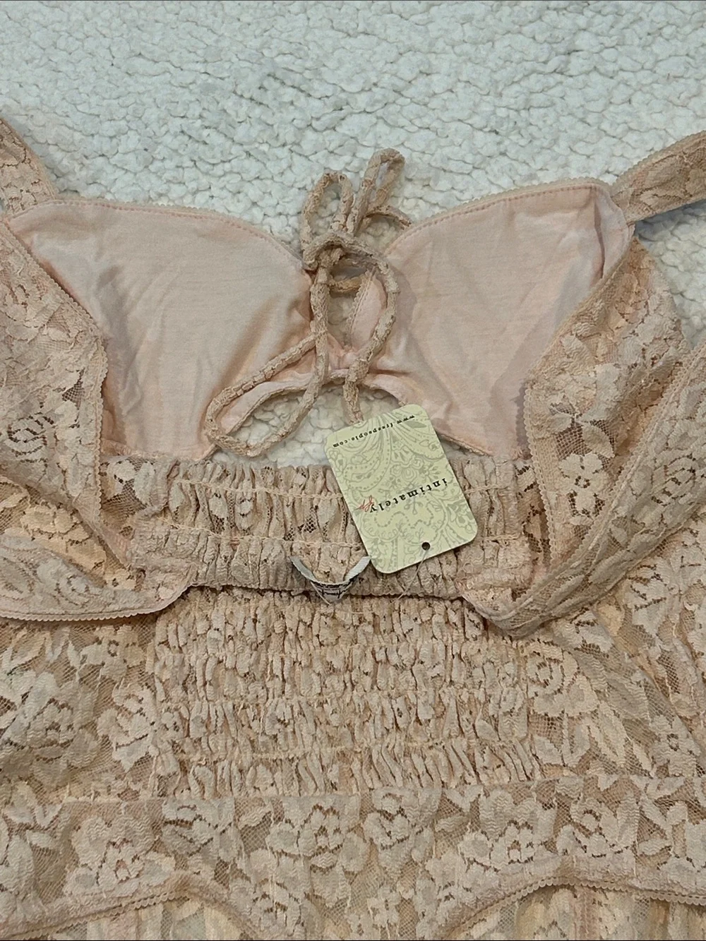 Free People Intimately Strike A Pose Lace Bodysuit size Small Peach Dust